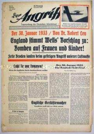 Tageszeitung "Der Angriff" u.a. zum Jahrestag der Regierungsübernahme durch Hitler