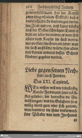 Liebe gegen seinen Nechsten, auch Feinden. Das XXI. Capittel
