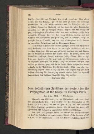 Zum 200 jährigen Jubiläum der Society for the Propagation of the Gospel in Foreign Parts