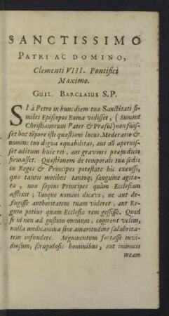 Sanctissimo Patri ac Domino, Clementi VIII. Pontifici Maximo.
