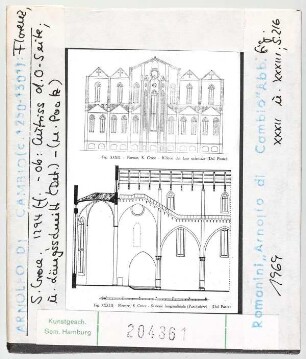 Florenz: Santa Croce, Aufriss der Ostseite und Längsschnitt