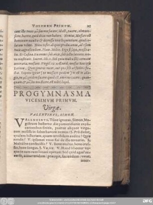 Progymnasma Vicesimum Primum. Virgae. Valentinus, Simon.