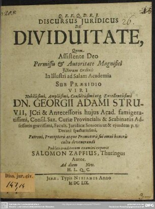 Discursus juridicus: De dividuitate