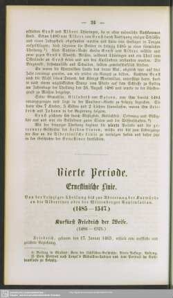 Vierte Periode. Ernestinische Linie. Von der Leipziger Theilung bis zur Abtretung der Kurwürde an die Albertiner oder der Wittenberger Capitulation (1485 - 1547)