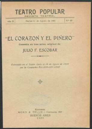 2.1920=Nr. 43: El corazón y el dinero : comedia en tres actos