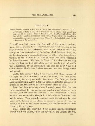 Chapter VI. Murder of three seamen of the Fyze Buksh by the Andamanese - ...