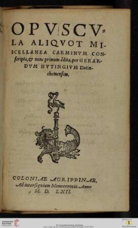 OPVSCV=LA ALIQVOT MI-SCELLANEA CARMINVM CON-scripta,