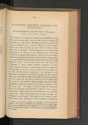 Alexander Gardner. Soldier and Traveller.