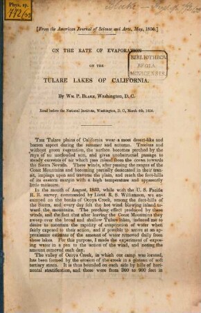 On the rate of evaporation : on the tulare lakes of California
