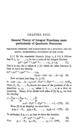 Chapter XVIII. General Theory of Integral Functions, more particulary of Quadratic Functions.