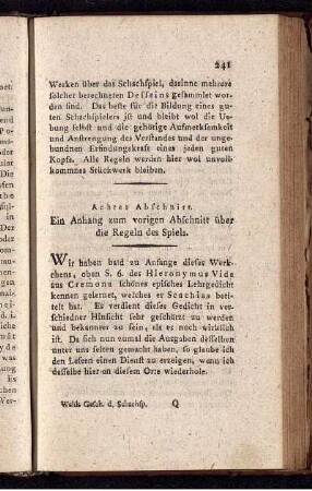 Achter Abschnitt. Ein Anhang zum vorigen Abschnitt über die Regeln des Spiels.