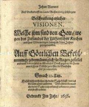 Bericht über die Visionen des Johan Warners
