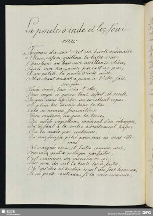 [Text 78:] La poule d’inde et les fourmis (Fabel).