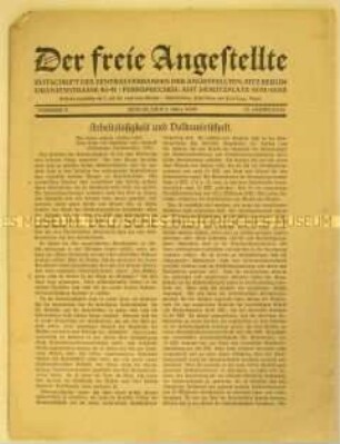 Mitteilungsblatt des Zentralverbandes der Angestellten u.a. zur Arbeitslosigkeit