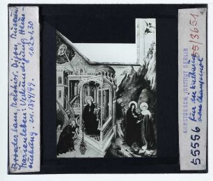 Broederlam, Altar für Philipp den Kühnen : rechter Altarflügel; Marienleben: Verkündung, Heimsuchung