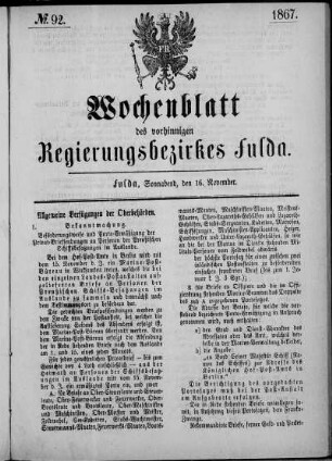 Nr. 92, Ausgabe vom 16. November 1867