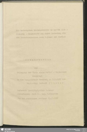 Die heterogenen Gleichgewichte im System Zink-Schwefel-Sauerstoff und deren Bedeutung für das Schwebeschmelzen nach A. Lange und Barthel