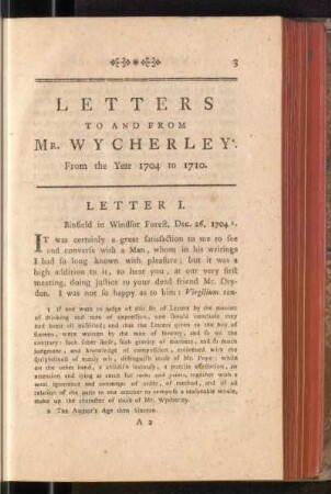 Letters To And From Mr. Wycherley