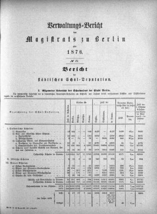 No. IV. Bericht der städtischen Schul-Deputation