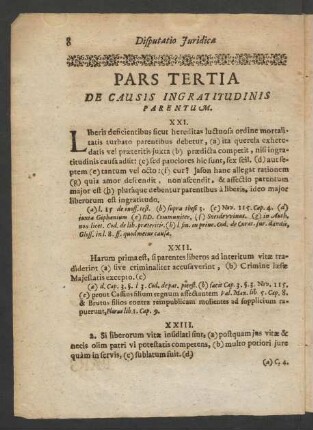 Pars Tertia De Causis Ingratitudinis Parentum.