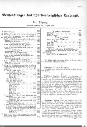 141. Sitzung, Stuttgart, 1.8.1922