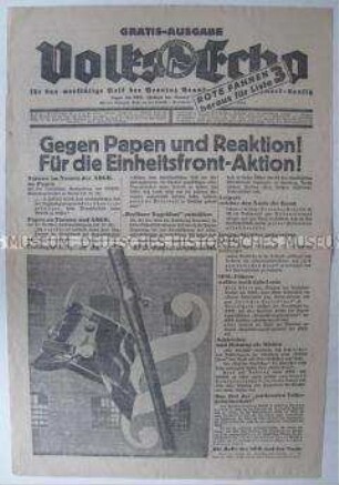 Sonderausgabe der KPD-Zeitung "Volks-Echo" zu Reichstagswahl im November 1932