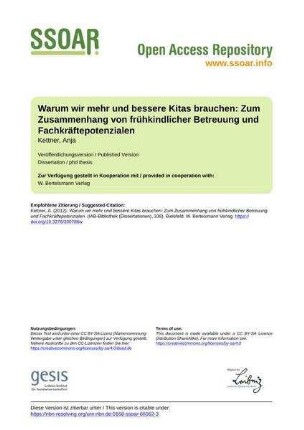 Warum wir mehr und bessere Kitas brauchen: Zum Zusammenhang von frühkindlicher Betreuung und Fachkräftepotenzialen