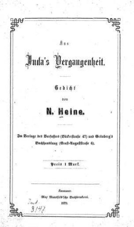 Aus Juda's Vergangenheit : Gedicht / von N. Heine