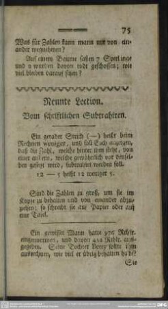 Neunte Lection. Vom schriftlichen Subtrahiren