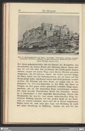 Nordwestansicht der Burg: Propyläen, Pinakothek, daneben Agrippapostament, Mittelbau, Südflügel, Pyrgos, Niketempel, Beulé-Tor und Türme