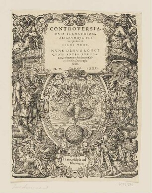 Fama, Titelblatt aus: Fernando Vasquez, "Controversiarum illustrium, aliarumque usu frequentium libri tres", hg. von Sigmund Feyerabend, Frankfurt am Main, 1572