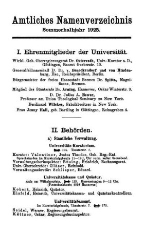 Amtliches Namenverzeichnis Sommerhalbjahr 1925.