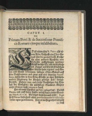 Caput I. De Primatu Petri & de Successione Pontificis Romani eiusque infallibilitate.