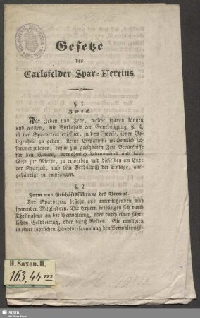 [Hauptband]: Gesetze des Carlsfelder Spar-Vereins