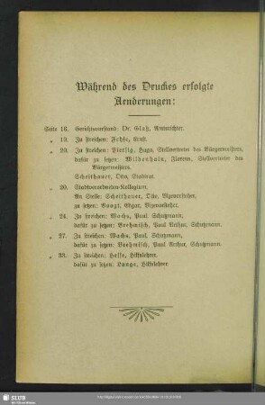 Während des Druckes erfolgte Aenderungen
