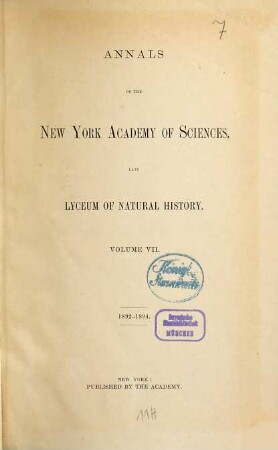 Annals of the New York Academy of Sciences. 7. 1893/94