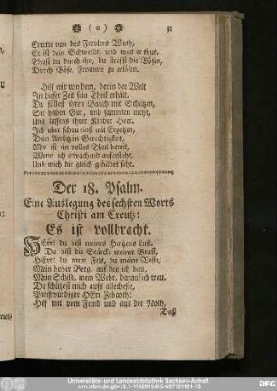 Der 18. Psalm. Eine Auslegung des sechsten Worts Christi am Creutz: Es ist vollbracht.