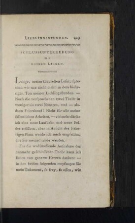 Schlussunterredung mit meinen Lesern.