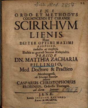 Ordo Et Methodvs Cognoscendi Et Curandi Scirrhvm Lienis