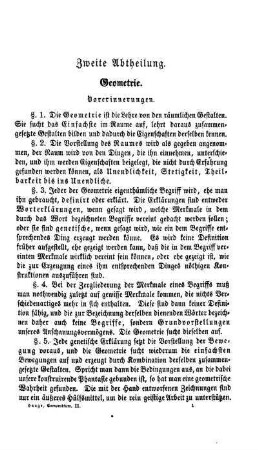 Zweite Abtheilung. Geometrie. Vorbestimmungen.