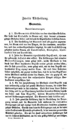 Zweite Abtheilung. Geometrie. Vorbestimmungen.
