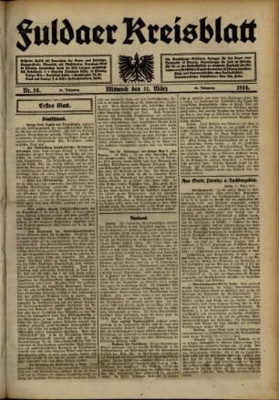 Erste Ausgabe vom Mittwoch, den 11. März 1914.