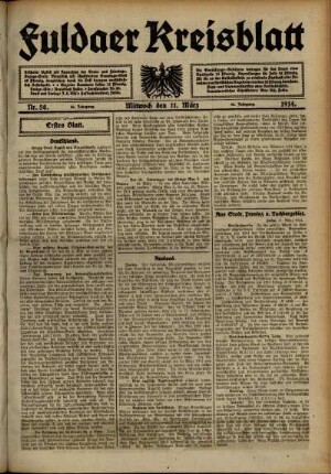 Erste Ausgabe vom Mittwoch, den 11. März 1914.