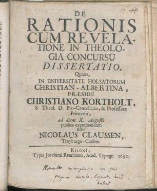 De Rationis Cum Revelatione In Theologia Concursu Dissertatio