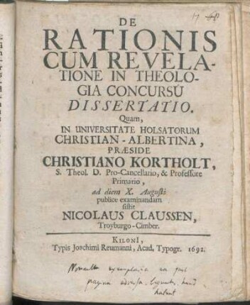 De Rationis Cum Revelatione In Theologia Concursu Dissertatio