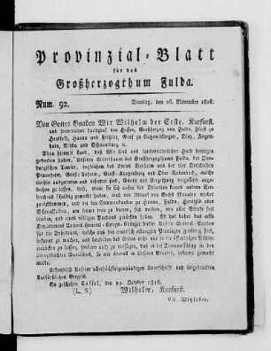Num. 92., Ausgabe vom 26. November 1816