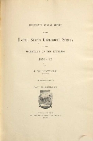 Annual report : fiscal year .... 13. 1891/92, Pt. 2. Geology. - 1893