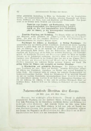 Zusammenfassende Überschau über Europa