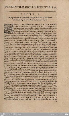 Caput V. De corporis animati indensibilis seu vegetabilis ortu et quodtertio die immediate post mineralium existentiam creverit.