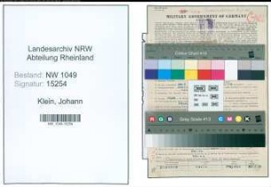 Entnazifizierung Johann Klein , geb. 20.05.1911 (Elektriker)